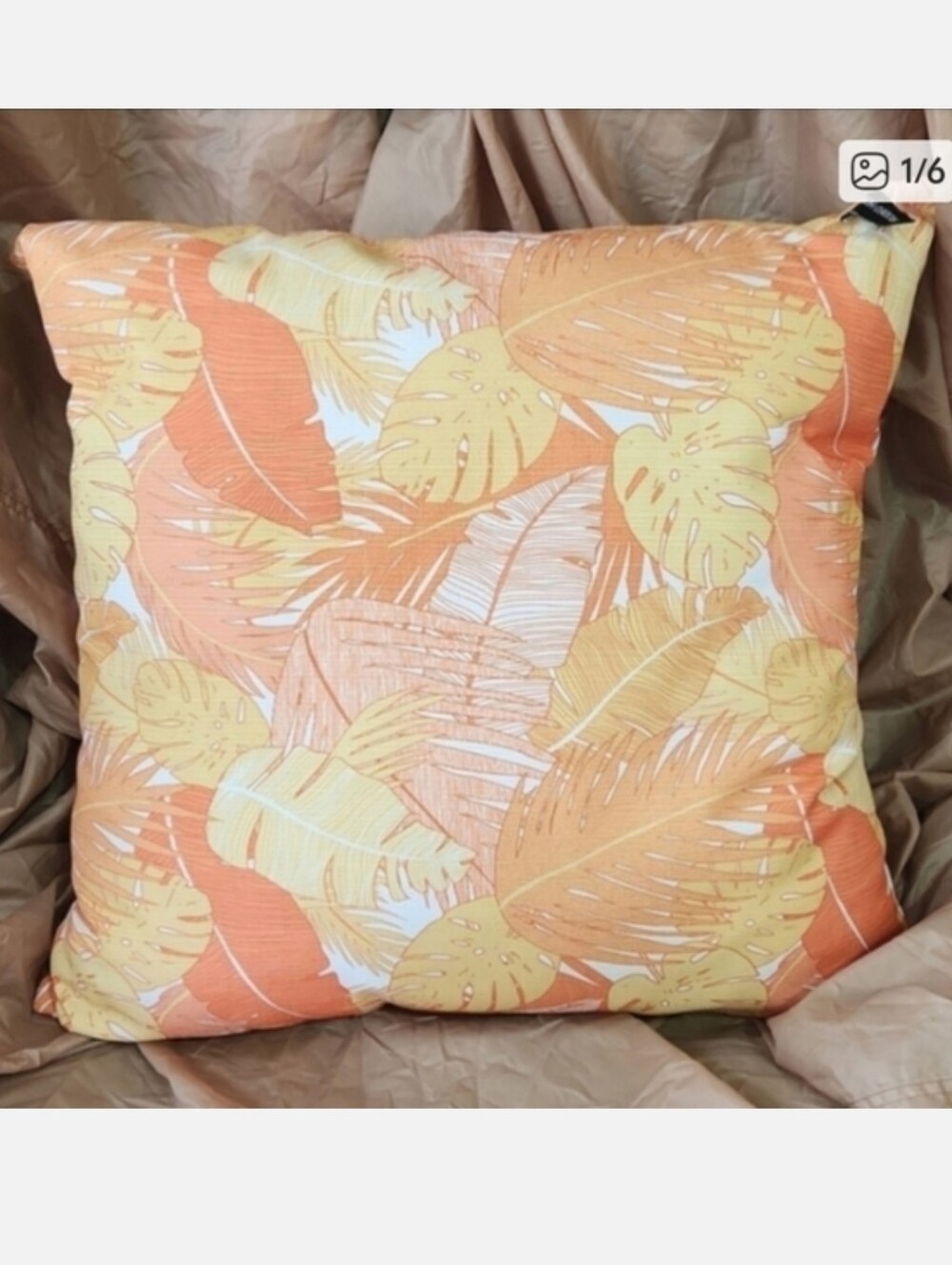 NWOT Rodeo Home Orange Yellow White Palm Leaves Throw Pillow
